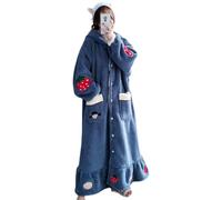 Accappatoio in Microfibra per Le Donne, Accappatoio con Cappuccio Taglie Forti, Pile Pigiama Morbida Calda Camicia da Notte per La Pelle Invernale, Blue, 5XL