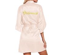 Accappatoio in raso da donna, sexy, abito da camera da letto, da donna, elegante, in raso ricamato, abito corto chic ed elegante, maniche a 3/4, scollo a V, camicia da notte, tinta unita, da damigella