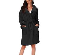 Accappatoio in spugna da donna con cappuccio, unisex, super assorbente, per hotel e spa, di qualità, per sauna, in spugna, con collo a scialle, ad alta assorbenza, vestaglia, camicia da notte, Nero