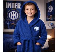Inter, Accappatoio In Microspugna Di Cotone Con Stemma, Busta Salvaspazio, 100% Cotone, Prodotto Ufficiale