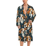 Accappatoio lungo da uomo e da donna, morbido accappatoio con stampa di cuccioli di Beagle, accappatoio leggero e accogliente