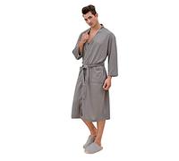 Accappatoio per coppie, accappatoio per sauna, per uomo e donna, collo sciallato, assorbente, unisex, in cotone, unisex, leggero, a nido d'ape, cardigan lungo, grigio., M