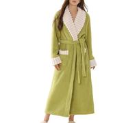 Accappatoio per La Palestra Donna - Accappatoio Lungo in Pile con Risvolto A Scialle Morbido E Caldo Lungo Fino A metà Lunghezza per l'inverno Comodo da Indossare in Casa E da Notte (Green M)