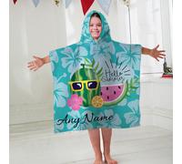 Accappatoio Personalizzato Per Bambini Con Cappuccio Hello Summer Blu