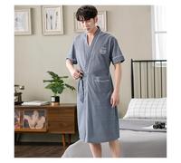 Accappatoio Uomo Accappatoi da uomo in cotone estivi, pigiami a maniche corte, cardigan con scollo a V, vestaglie lunghe, abbigliamento da notte maschile, abbigliamento for la casa M-4XL(MNH7664,XL)