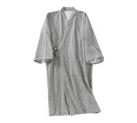 Accappatoio Uomo Cotone Giapponese Morbida Camicia Da Notte Con Allacciatura A Taglio Ampio Bathrobe Leggero Sottile Pigiama Delicato Della Pelle Traspirante Confortevole Da Viaggio, 01 grigio, XL