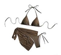 Accarugty Bikini da donna, 3 pezzi, con lacci, copricostume da bagno in morbido nylon per vacanze al mare e feste in piscina, disponibile nelle taglie dalla XS alla L (XS marrone)