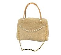 Accattivante borsa a tracolla pelosa con perle peluche e disegni spaziosi borsa per gli stili delle donne moderne elegante borsa da sera, Caff chiaro, One Size