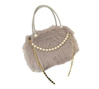 Accattivante borsa a tracolla pelosa con perle peluche e disegni spaziosi borsa per gli stili delle donne moderne elegante borsa da sera, Grigio chiaro, One Size