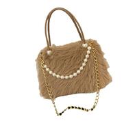 Accattivante borsa a tracolla pelosa con perle peluche e disegni spaziosi borsa per gli stili delle donne moderne elegante borsa da sera, Caff scuro, One Size
