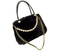 Accattivante borsa a tracolla pelosa con perle peluche e disegni spaziosi borsa per gli stili delle donne moderne elegante borsa da sera, Nero , One Size