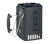 Relaxdays Ciminiera Accendi Carbonella per Grill, Manico di Sicurezza e Staffa di Supporto, Camino Starter Brace, Nero