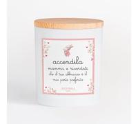 ACCENDILA CANDLE Mamma Abbraccio - Candela Profumata, Profumo di Mamma, Cera Naturale, Made in Italy, Bicchiere in Vetro Satinato, Tappo in Legno di Faggio, 200 grammi