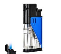 Accendini a Torcia Doppio Accendino a Fiamma Blu Jet Accendino Regolabile Ricaricabile con Serbatoio del Gas Visibile Accessori per Fumatori Gadget per Uomo,Blue