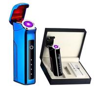 Accendini elettrici ad arco rotante, accendino tascabile ricaricabile tramite USB con interruttore a sensore tattile Indicatori di livello della batteria a LED (Color : Blue)
