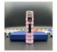 Accendini elettrici con strass Accendino USB ricaricabile, accendini al plasma a doppio archi antivento, sigaro fresco per ragazze e donne (Color : Pink edging)