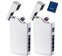 Accendini elettronici USB, 2 pezzi, accendini USB elettrici ad arco LED, doppio arco, con indicatore di batteria, antivento, al plasma, accendino elettrico con confezione regalo (argento opaco)