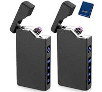Accendini elettronici USB, 2 pezzi, Electric USB, accendino ad arco a LED, doppio arco, con indicatore di batteria, antivento, al plasma, accendino elettrico con confezione regalo (nero opaco)