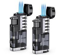 Accendino a butano, accendini ricaricabili a tripla fiamma a getto, antivento, regolabile, con finestra a livello del carburante, punch, ribaltabile automatico, confezione da 2 (senza carburante preriempito)