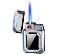 Accendino a butano antivento con tappo a scatto in metallo, torcia ricaricabile con finestra di visualizzazione e accendini con regolazione della fiamma for falò da campeggio (argento)(Silver)