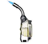 Accendino a butano con collo flessibile a 360° e finestra visibile, accendino ricaricabile a torcia in metallo con foro for candela da campeggio (gas non incluso)(White)