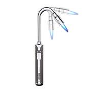 Accendino a butano lungo, ricaricabile, regolabile, antivento, flessibile, con finestra a combustibile, per stufa, barbecue, griglia, camino, campeggio, cucina (gas non incluso), grigio