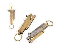 Accendino a cherosene in ottone anticato, accendino antivento vintage, ricaricabile e portatile, adatto for candele da esterno e campeggio(Gold and silver)