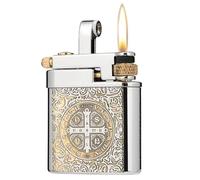 Accendino a cherosene in rame puro fatto a mano, fiamma morbida, vecchio stile, accensione laterale scorrevole con incisione su entrambi i lati, adatto for collezionismo e come regalo.(Silver4)