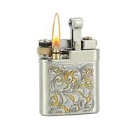 Accendino a cherosene in rame puro fatto a mano, fiamma morbida, vecchio stile, accensione laterale scorrevole con incisione su entrambi i lati, adatto for collezionismo e come regalo.(Silver1)