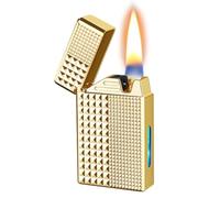 Accendino a cherosene intelligente, dotato di quattro metodi di accensione, un serbatoio del carburante trasparente e un corpo inciso in lega di zinco.(Gold)