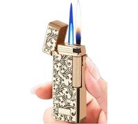 Accendino a doppia fiamma in metallo stretto, accensione con mola laterale retrò, fiamma jet antivento, accendino portatile ultrasottile, adatto come regalo for uomo (oro)(Gold)