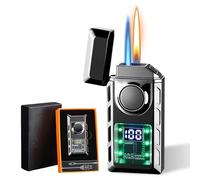 BYZESTY Accendino Antivento, Accendini da Tempesta, Accendigas a Gas Butano Ricaricabile, Accendino con Due Fiamme in Metallo, Accendino Gas Ricaricabile Per Fornello, Candela(Venduto Senza Gas)