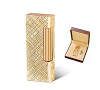 Accendino a fiamma morbida in stile retrò Accensione a scorrimento laterale, dimensione della fiamma regolabile, ricaricabile a butano, fornito in una bellissima confezione regalo(Gold)