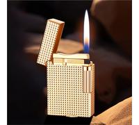 Accendino a gas classico in metallo, accendino satinato con rotella laterale, accendino a ribalta con fiamma regolabile, può essere riempito con butano, adatto for esterni, collezione, regalo(D)