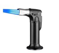 Accendino a torcia a quattro getti con design di blocco di sicurezza, accensione one-touch, ricaricabile, fiamma regolabile, accendino da tavolo antivento, adatto come regalo, uso esterno (carburante
