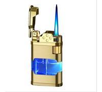 Accendino a torcia antivento con finestra di controllo dell'aria visibile, accendino a butano ricaricabile in metallo vintage for esterni e campeggio (carburante non incluso)(Gold)