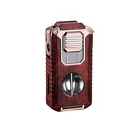 Accendino a torcia multifunzionale a 3 getti con punzone V-Cutter, accendino in metallo antivento for campeggio ed escursionismo (butano non incluso)(Brown)