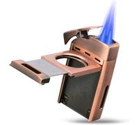 Accendino a torcia per sigari, accendino multifunzione con doppia fiamma a getto e tagliasigari integrati, accendini antivento, ottimo regalo per uomini e compleanni (butano non incluso)(Brown)