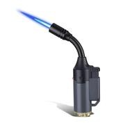 Accendino a torcia ricaricabile antivento con tubo flessibile, accendino a butano con fiamma regolabile in metallo for campeggio, saldatura di candele (senza carburante)(Gray)