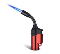 Accendino a torcia ricaricabile antivento con tubo flessibile, accendino a butano con fiamma regolabile in metallo for campeggio, saldatura di candele (senza carburante)(Red1)