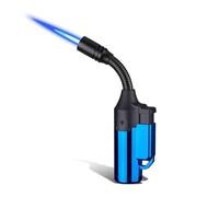 Accendino a torcia ricaricabile antivento con tubo flessibile, accendino a butano con fiamma regolabile in metallo for campeggio, saldatura di candele (senza carburante)(Blue1)