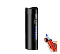 Accendino a tre fiamme blu dritte, ricaricabile a gas ed elettrico, corpo in metallo, ricarica Tyop-C, perforatore, accendino antivento in metallo(Black)