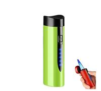 Accendino a tre fiamme blu dritte, ricaricabile a gas ed elettrico, corpo in metallo, ricarica Tyop-C, perforatore, accendino antivento in metallo(Green)