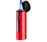 Accendino a tre fiamme blu dritte, ricaricabile a gas ed elettrico, corpo in metallo, ricarica Tyop-C, perforatore, accendino antivento in metallo(Red)