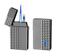 Accendino antivento a induzione intelligente a butano con comando vocale, doppia fiamma, design classico a ribalta, serbatoio del gas trasparente visibile, regalo perfetto for gli uomini.(Black1)