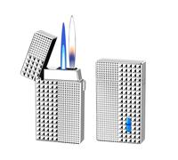 Accendino antivento a induzione intelligente a butano con comando vocale, doppia fiamma, design classico a ribalta, serbatoio del gas trasparente visibile, regalo perfetto for gli uomini.(Silver1)