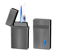 Accendino antivento a induzione intelligente a butano con comando vocale, doppia fiamma, design classico a ribalta, serbatoio del gas trasparente visibile, regalo perfetto for gli uomini.(Black3)