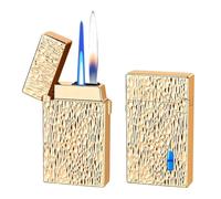 Accendino antivento a induzione intelligente a butano con comando vocale, doppia fiamma, design classico a ribalta, serbatoio del gas trasparente visibile, regalo perfetto for gli uomini.(Gold2)
