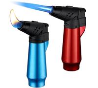 Accendino Antivento, Accendini da Tempesta, Getto Accendini Butano Gas Ricaricabile, Regolabile Fiamma Accendino per Cucinare, Candele, Campeggio, Grigliate e All'aperto (Senza Gas) (Rosso+Blu)