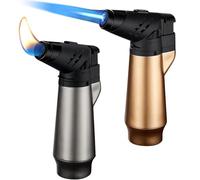 Accendino Antivento, Accendini da Tempesta, Getto Accendini Butano Gas Ricaricabile, Regolabile Fiamma Accendino per Cucinare, Candele, Campeggio, Grigliate e All'aperto (Senza Gas) (Oro+Argento)